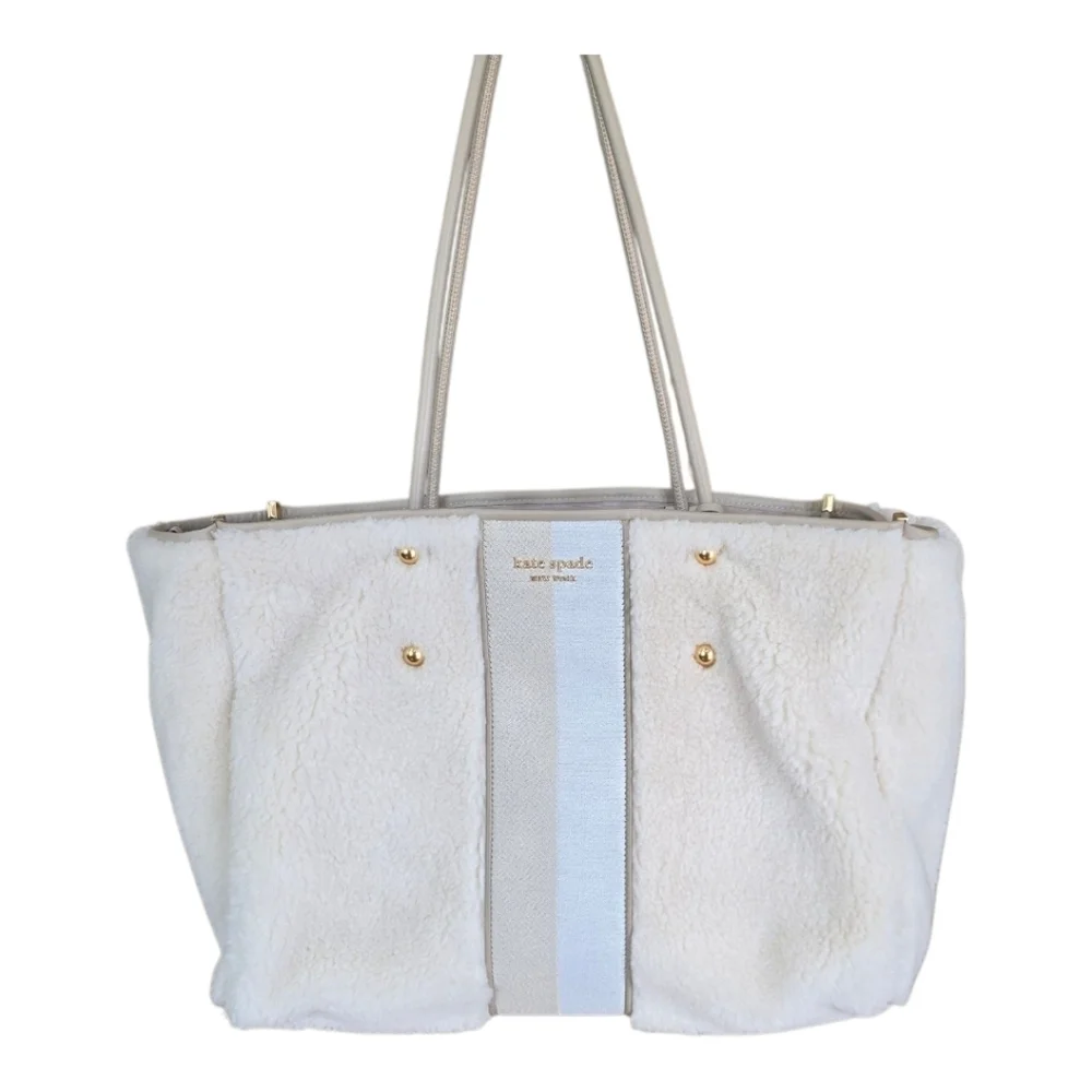 Kate Spade New York Everything Racing Stripe Faux Shearling Cream Tote Bag
